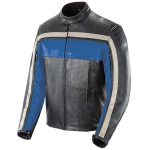 Joe Rocket 'Old School' Mens Blue/Black/Ivory Leather Motorcycle Jacket
