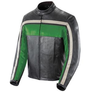 Joe Rocket 'Old School' Mens Green/Black/Ivory Leather Motorcycle Jacket