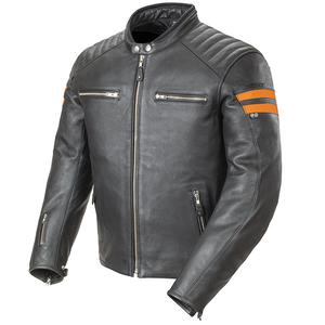 Joe Rocket 'Classic 92' Mens Black/Orange Leather Motorcycle Jacket