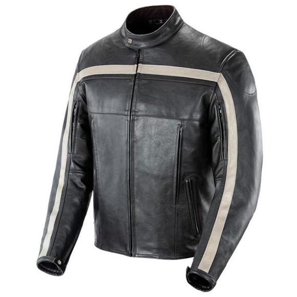 Joe Rocket 'Old School' Mens Black/Ivory Leather Motorcycle Jacket