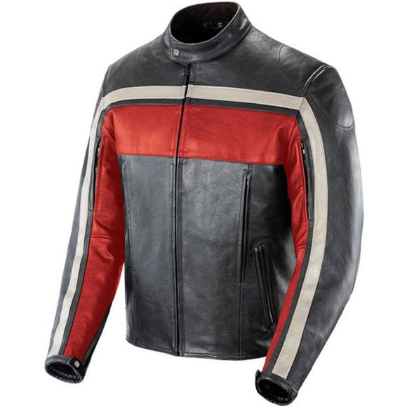 Joe Rocket 'Old School' Mens Red/Black/Ivory Leather Motorcycle Jacket